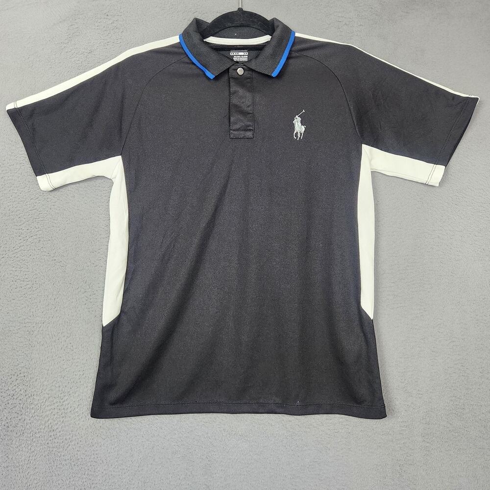 Polo Ralph Lauren Polo Shirt Boys Large Black White Colorblock Snap Performance